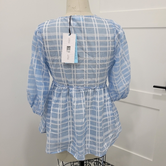 Future Collective Women's Gingham Check 3/4 Sleeve V-Neck Wrap Top Size XS - Picture 6 of 12